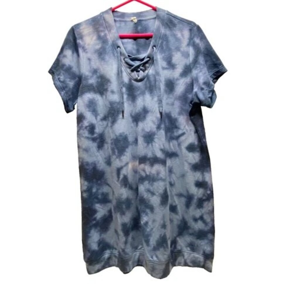 Ideology Dress Women's 1X Blue Indigo Tie-dye‎ Knit Pullover Activewear Sporty